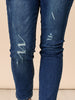 LA Distressed Pull On Stretch Denim Jean - Dark Denim
