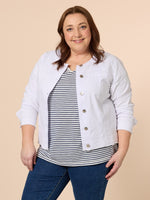 Collarless Denim Jacket - White