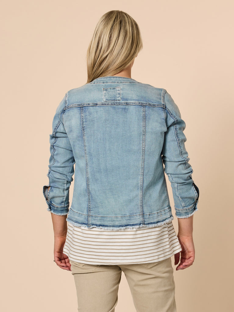Collarless Denim Jacket - Denim THREADZ
