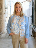 Pasadena Floral Print Knit Cardigan - Blue/Natural