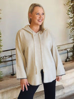 Cosy Hooded Split Front Knit - Natural