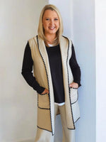 Cosy Contrast Detail Hooded Vest - Natural
