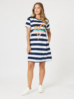 Heart Stripe Print Dress - Orange
