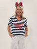 Red Bow Stripe Print Tee - Navy/White THREADZ