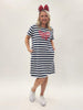 Red Bow Stripe Print Dress - Navy/White  threADZ