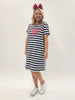 Red Bow Stripe Print Dress - Navy/White  threADZ