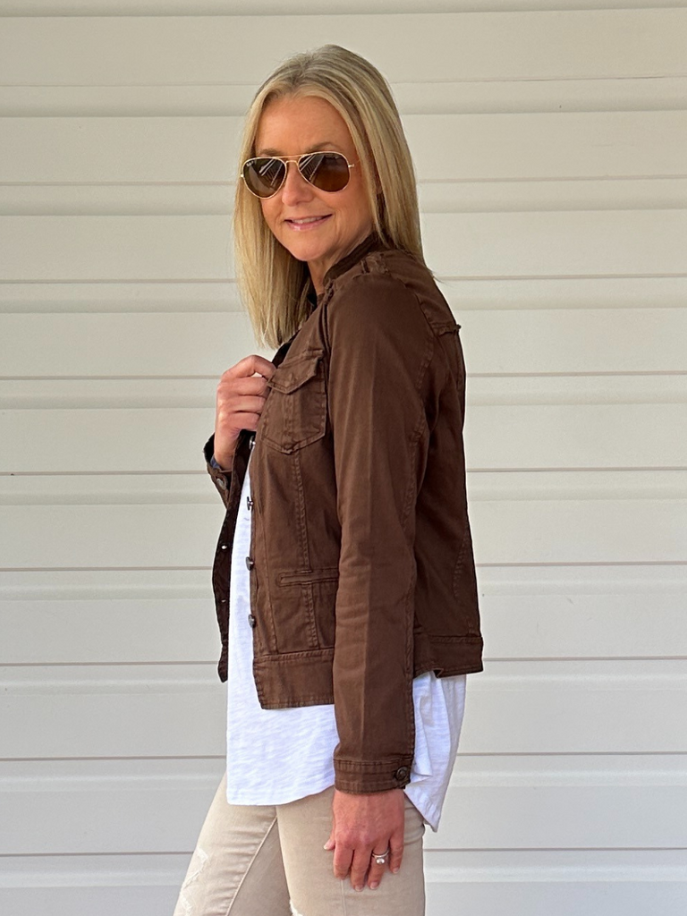 Military Style Denim Jacket Chocolate Threadz