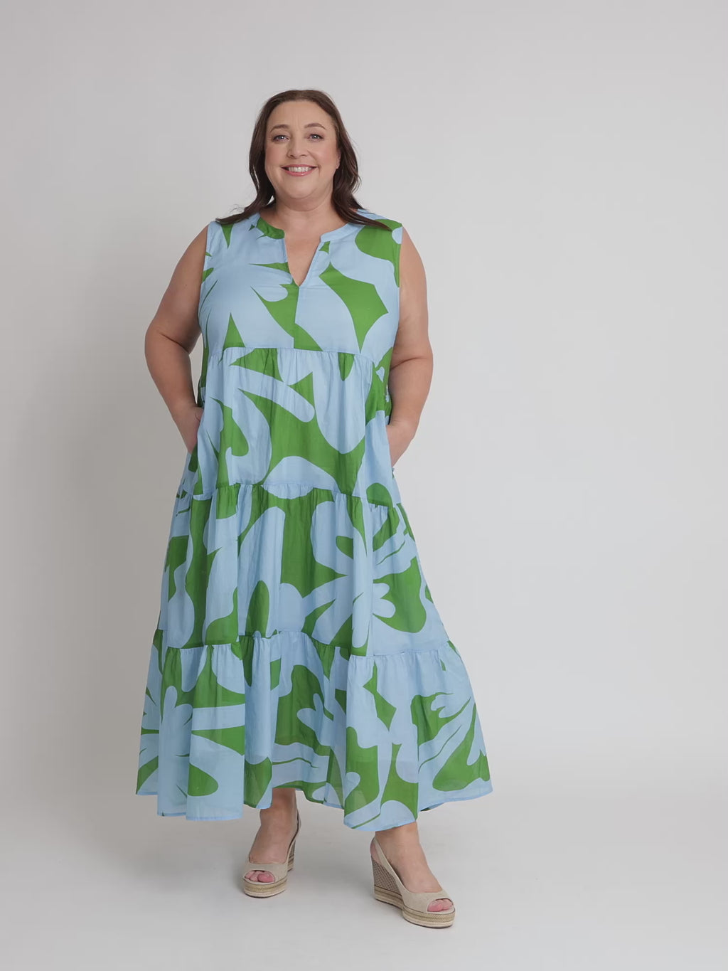 Sienna Floral Midi Dress - Blue Green