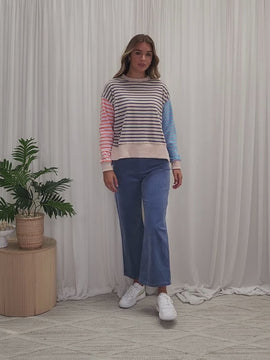 Maxwell Stripe Print Sweatshirt - Blue/Multi