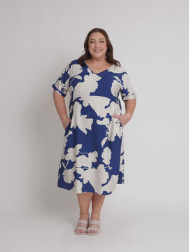 Barcelona Print Dress - Blue / Natural