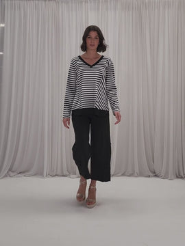 Serena Stripe V Neck Top - Black/White