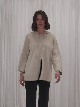 Cosy Hooded Split Front Knit - Natural
