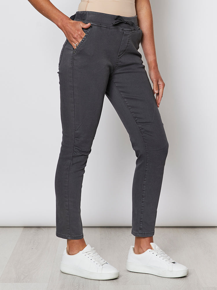 Tie Front Jogger Jean - Charcoal