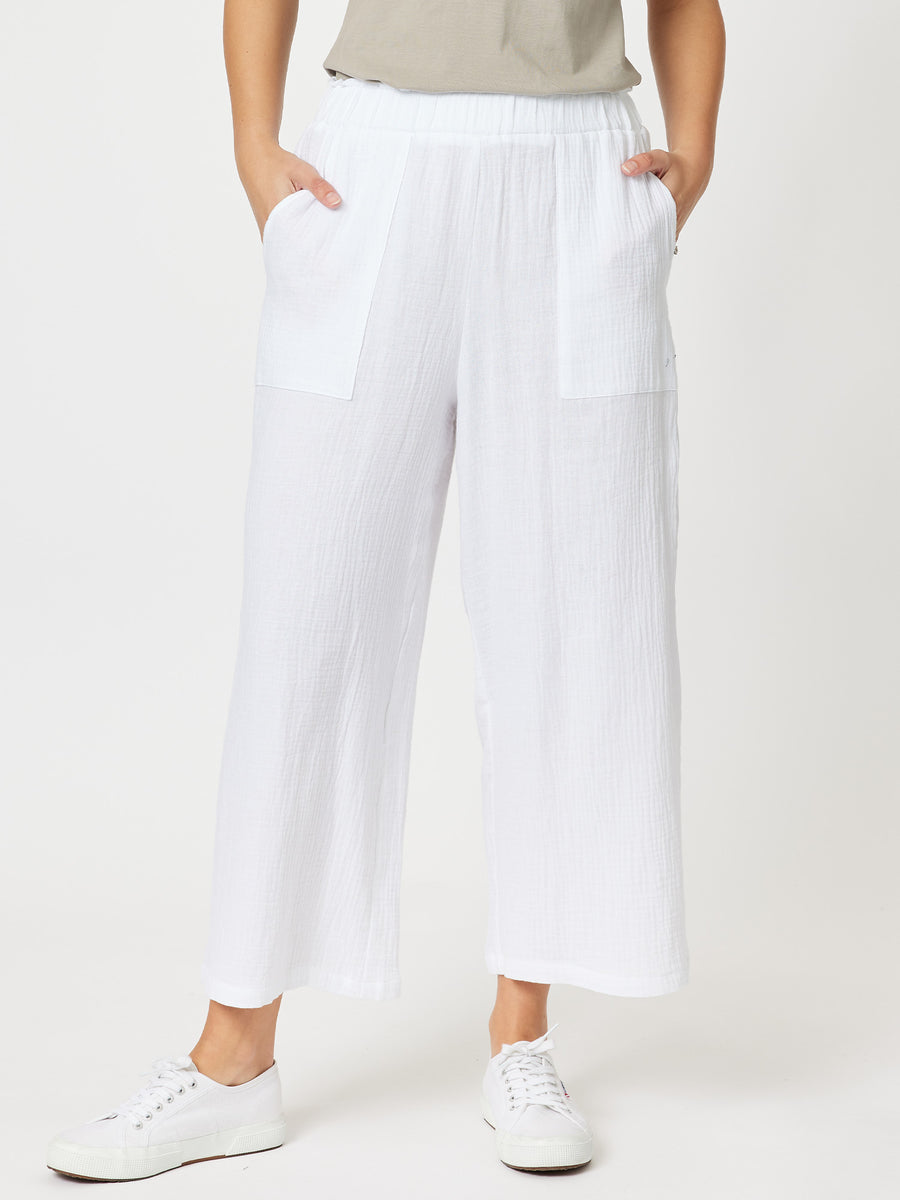 Cotton Wide Leg Pant - White