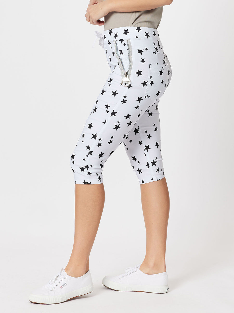 Star Crushed Jean Short - White