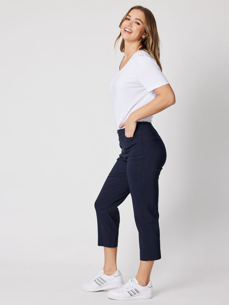 Zara Stretch Cropped Pull On Pant - Navy