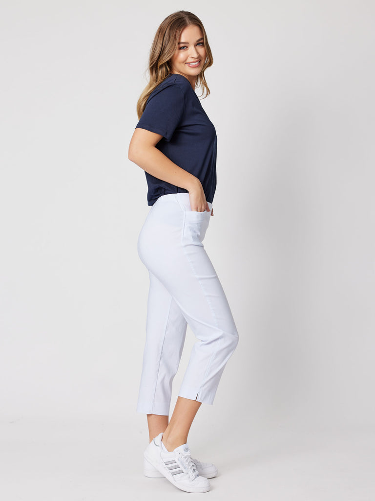 Zara Stretch Cropped Pull On Pant - White