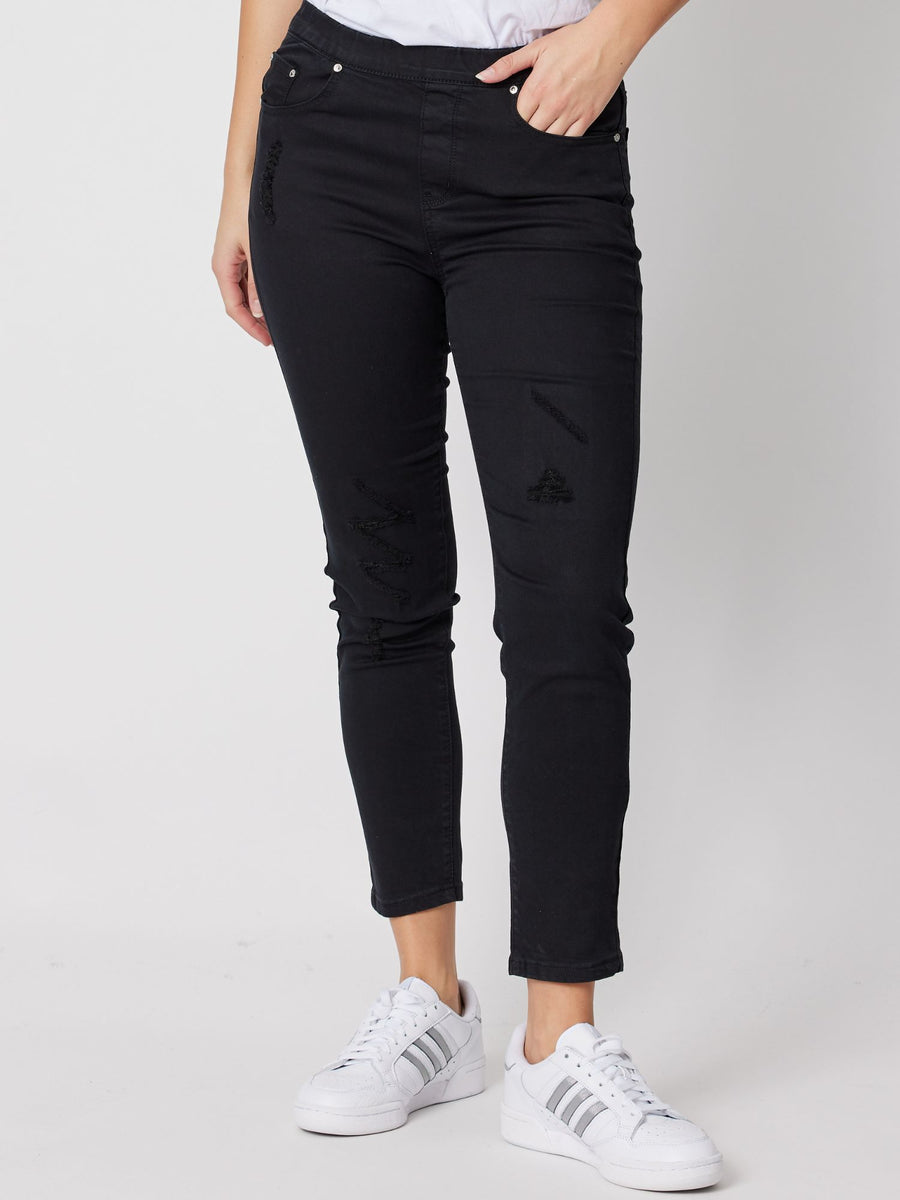 Pull On Ripped Jean - Black