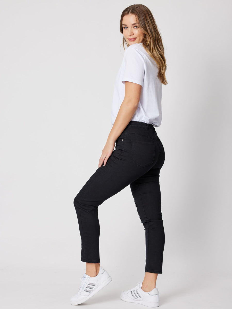 Pull On Ripped Jean - Black